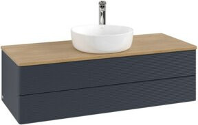 V&B Waschtischunterschrank Antao mit Frontstruktur und Beleuchtung in Eiche Honig lackiert, B/T/H: 120 x 50 x 36 cm - Bild 1