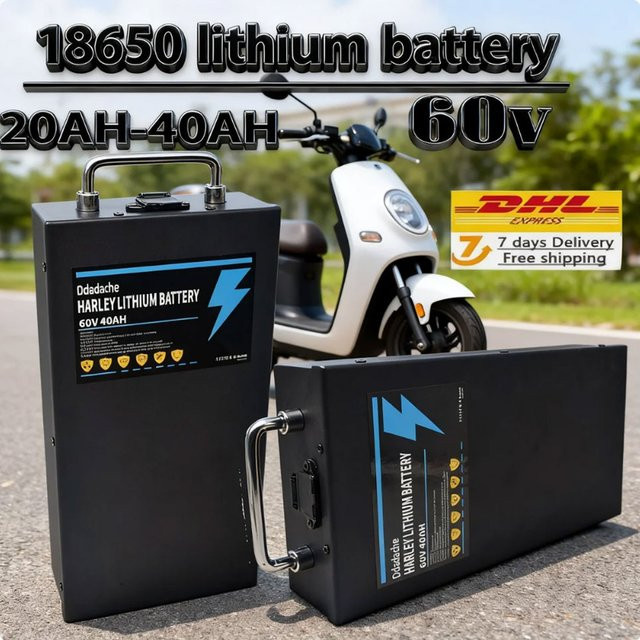 Ddadache Lithium-Batterie 60V 20Ah-40Ah 2000W für Elektrofahrzeuge, Harley und Citycoco Elektroroller, Farbe: Schwarz - Bild 1