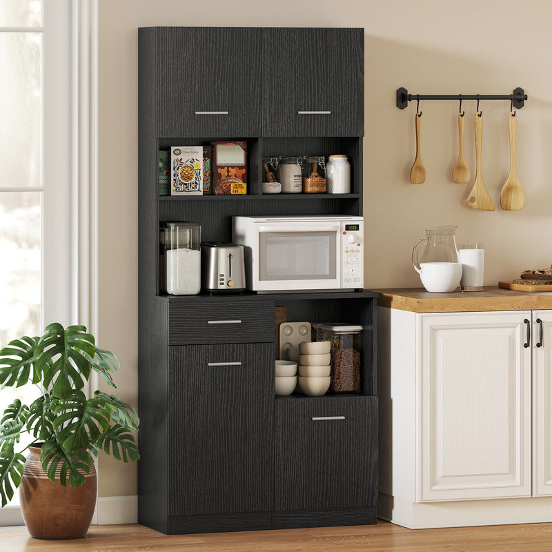 Aosom Küchenschrank Hochschrank mit Soft-Close-Türen und Schublade in Schwarz, B/T/H: 80 x 35 x 180 cm - Bild 2