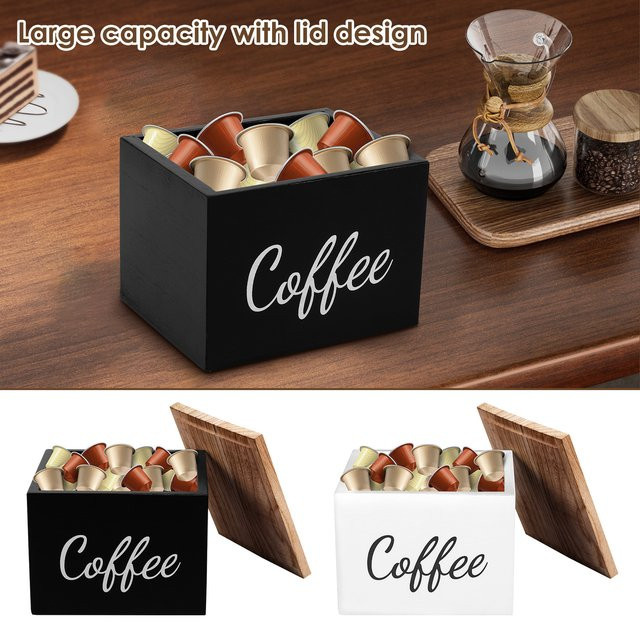 Willstar Kaffee-Aufbewahrungsbox aus Holz mit Deckel für Nespresso und Keurig Kapseln, Farbe: Braun oder Schwarz - Bild 1
