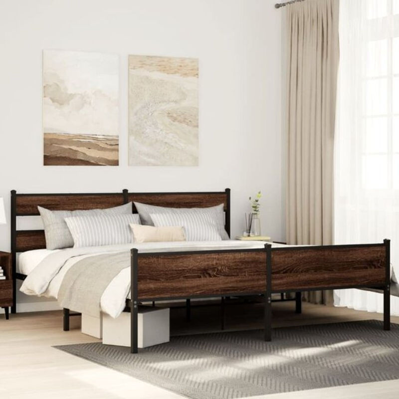 Metallbett Vidaxl in Braun mit Eichen-Optik im Industrial-Design aus Metall und Holzwerkstoff B/T/H: 200 x 200 x 91,5 cm - Bild 1