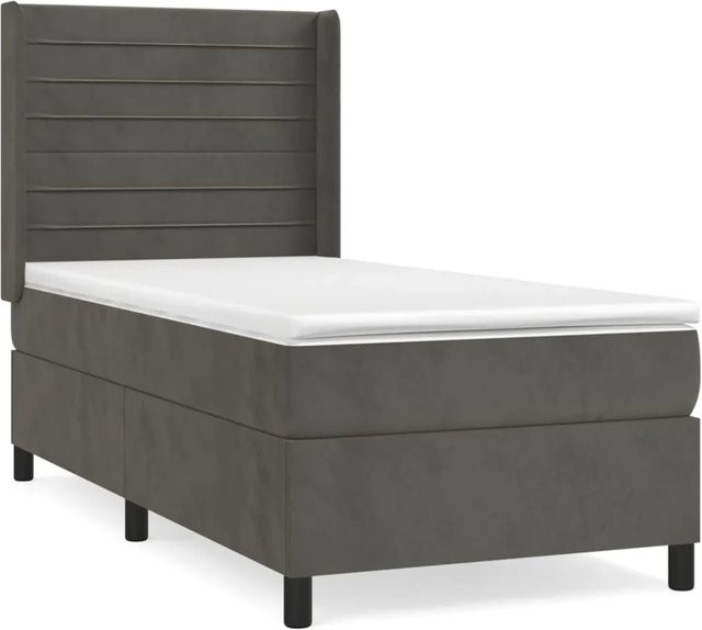vidaXL Boxspringbett mit Matratze Dunkelgrau aus Samt, Hybridbett mit Taschenfederkern, B/T: 80 x 200 cm - Bild 1