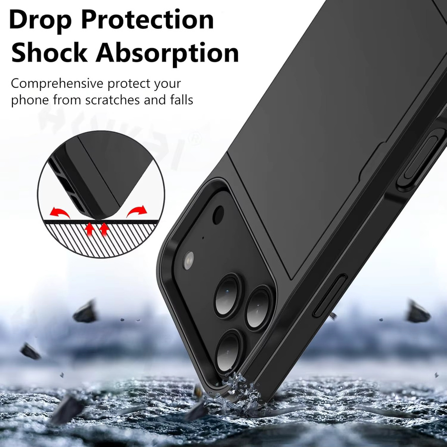 Robuste Schutzhülle für Apple iPhone 17 Pro Max 16 Pro Max 15 14 13 12 mit Kartenfach und Schiebefach in Schwarz oder Grün - Bild 4