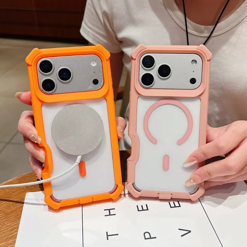 Magnetische transparente Schutzhülle für iPhone kompatibel mit MagSafe, stoßfest, Farbe: Transparent/Lila - Bild 3
