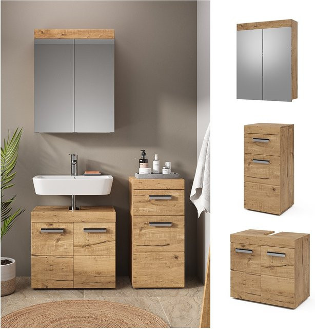 Vicco Badmöbel Set Luna in Eiche mit Spiegelschrank, Midischrank und Unterschrank - Bild 1