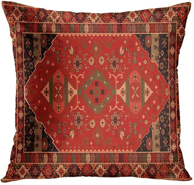Roter Plüsch Kissenbezug im marokkanischen Ethno-Stil für dein Sofa, B/T: 30 x 30 cm - Bild 1