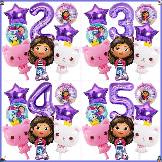 8-teiliges Gabby Dollhouse Set mit Engel-Katzen Folienballons für deine Geburtstagsparty und Babyparty, mehrfarbig - Bild 1