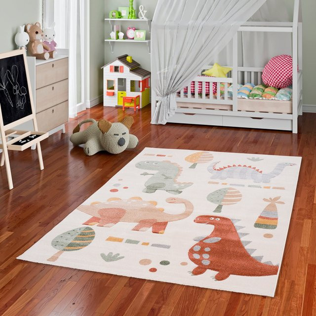Pergamon Kinder Teppich Maui Kids Dinos in Beige und Multicolour, pflegeleicht und fußbodenheizunggeeignet - Bild 1