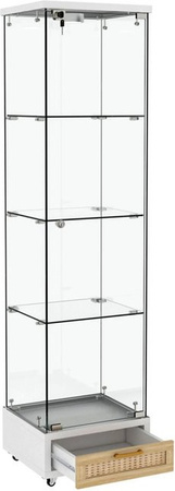 okwish Glasvitrine mit LED-Beleuchtung, Schubladen und Regalböden in Weiß, H: 167 cm, B: 42,5 cm, T: 36,5 cm