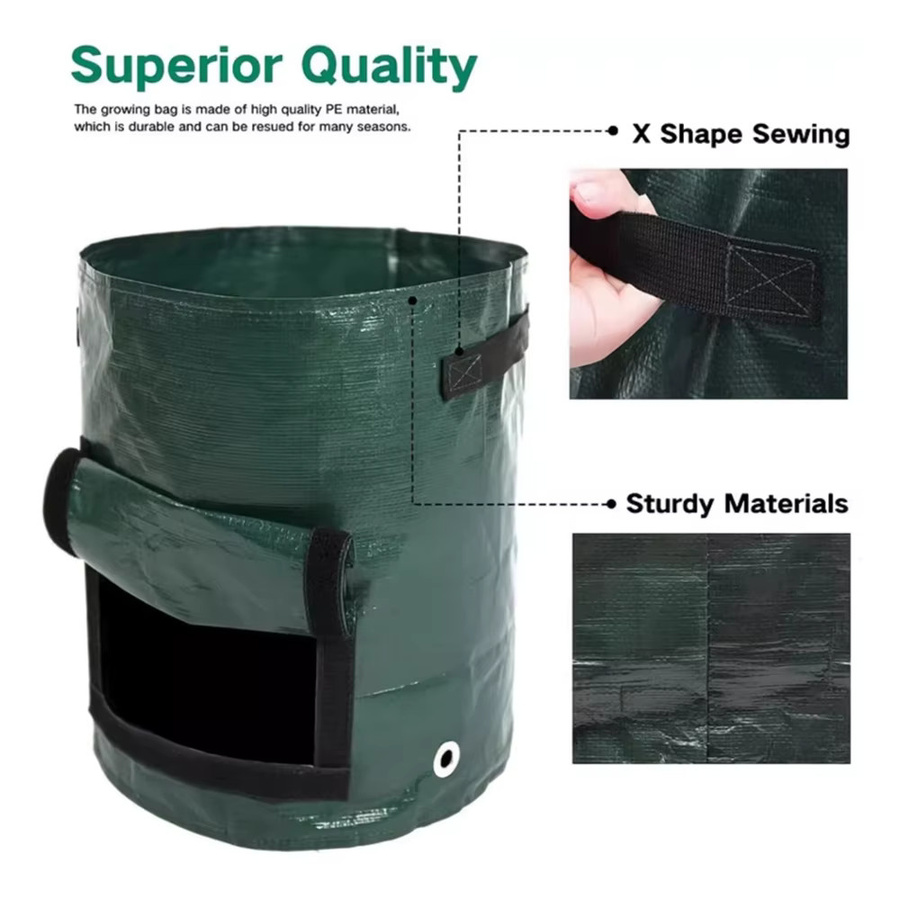 Meizhi Kartoffelpflanzsäcke, runde atmungsaktive Pflanzentaschen für Gartenbau und Setzlinge in Dunkelgrün, B/T/H: 45,0 x 35,0 x 35,0 cm - Bild 6