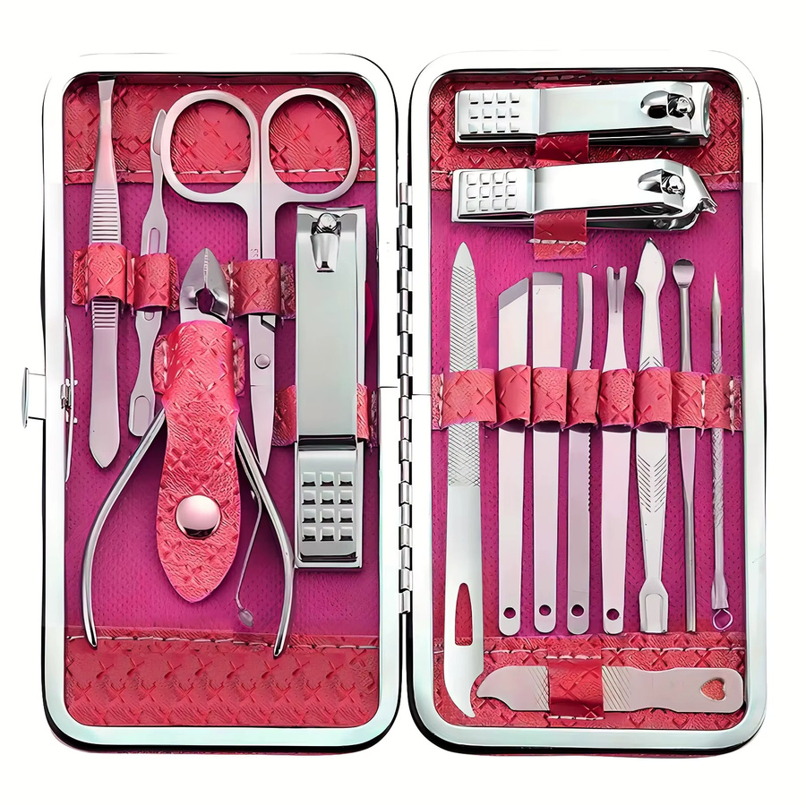OLOEY Maniküre- und Pediküre-Set, Edelstahl, Rot, Glänzend, Unisex - Bild 2