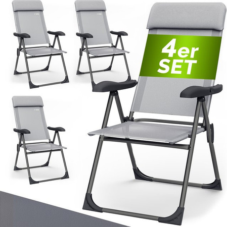 CASARIA 4er-Set Gartenstühle klappbar in Grau aus Alu mit verstellbarer Rückenlehne und Armlehnen