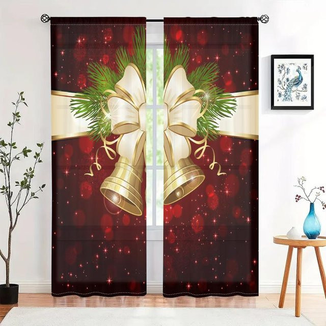 2er-Set Weihnachtsglocke Blumengirlandenvorhang in Rot mit 30% Verdunkelung, B: 150 cm, H: 166 cm - Bild 1