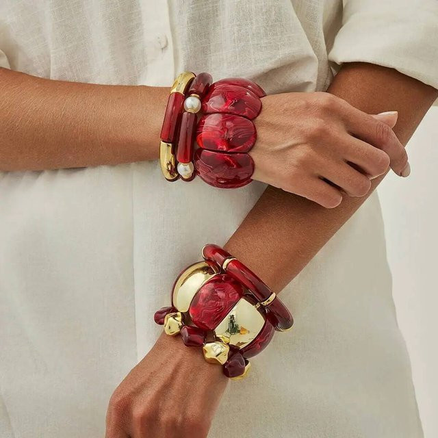 Lacteo Armband, rotes Harz Acryl, Perlen, Damen - Bild 1