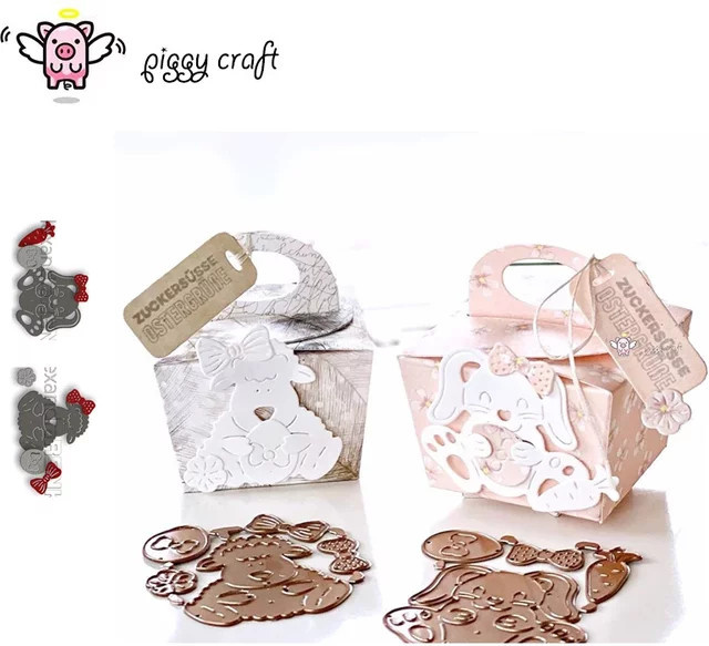 Piggy Craft Metall-Stanzformen für Scrapbook und Papierhandwerk mit Osterhase und Schaf in Silber - Bild 1