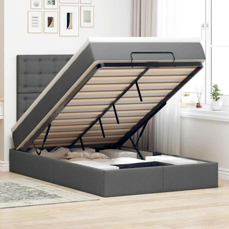Vidaxl Ottoman Polsterbett mit Matratze und LED-Beleuchtung in Anthrazit Grau, B/T/H: 120 x 200 x 128 cm - Bild 1