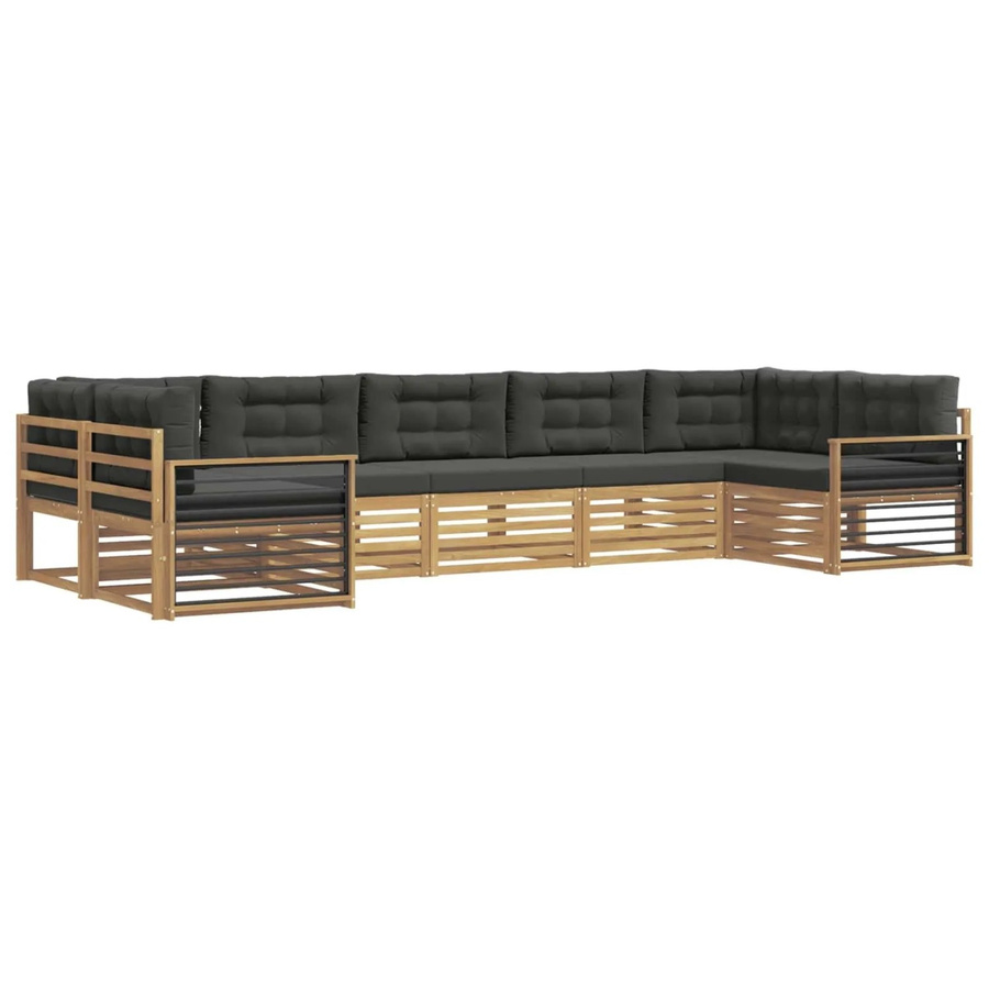 vidaXL Outdoor-Sofagarnitur aus Akazienholz in L-Form, 7-teiliges Set in Anthrazit und Weiß mit Kissen - Bild 2