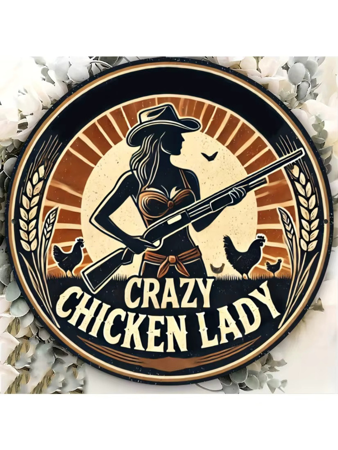 CIFBUY Chicken Mom Aluminium-Wandschild, rundes Metallblech-Deko mit Cowboyhut-Design, Bauernhaus-Dekor in Mehrfarbig - Bild 6