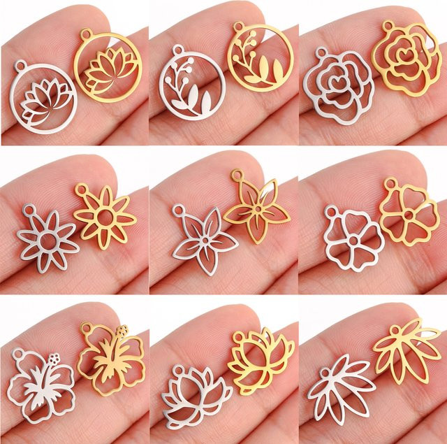 Hello Fairy Charms Anhänger, Edelstahl, Lotus Rose Sakura, Unisex - Bild 1