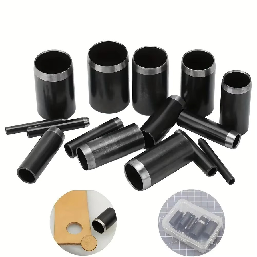 Runder Hohlstanzer Werkzeugset aus Metall in Schwarz mit 15 Größen (1–15 mm) und Aufbewahrungskoffer für Lederhandwerk - Bild 4