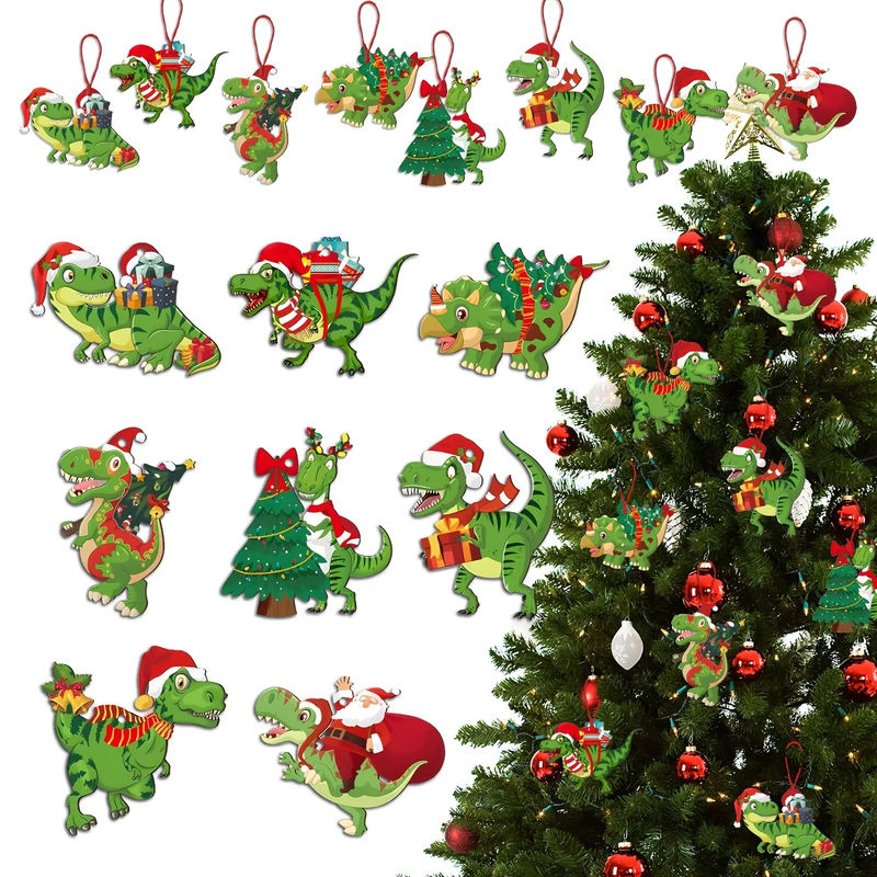 16 Stück Weihnachts-Dinosaurier-Hängeornamente aus Kunststoff in Grün für deinen Weihnachtsbaum - Bild 6