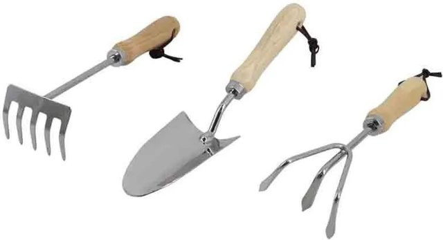 Galaflor Kleingeräte Set aus Edelstahl mit Holzgriff, 3 Teile - Bild 1