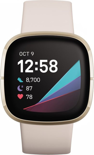 Fitbit Sense Smartwatch Mondweiß mit Edelstahlarmband in Softgold mit GPS - Bild 1