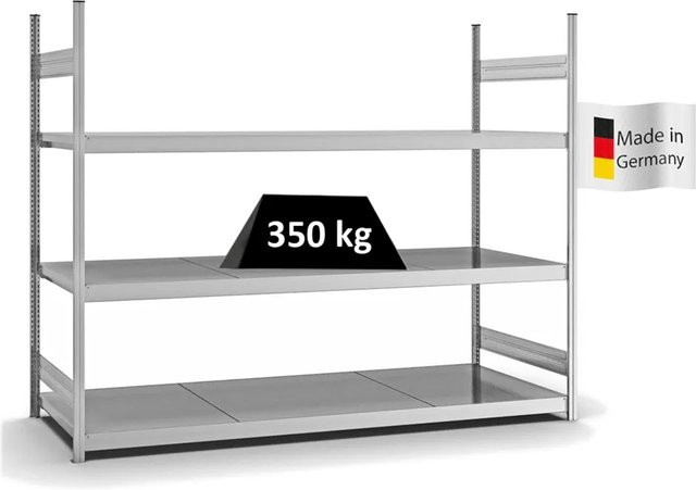 PROREGAL Weitspannregal Stecksystem T-Profil in Silber, verzinkt, 3 Ebenen mit Stahlplatten, H x B x T: 200 x 250 x 80 cm - Bild 1