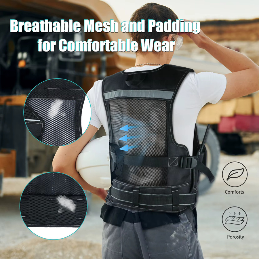 Meloworkgear Werkzeugweste für Herren in Schwarz mit Taschen und Gürtel für Elektriker und Zimmerleute - Bild 4