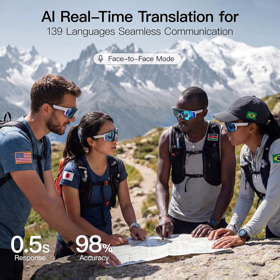 GUHUAVMI Smart Brille für Outdoor-Sport mit 1200P Videokamera, WLAN, Bluetooth-Anruffunktion und Übersetzungsfunktion, polarisierte Sonnenbrille mit Anti-Shake-Technologie in Weiß und Blau - Bild 6