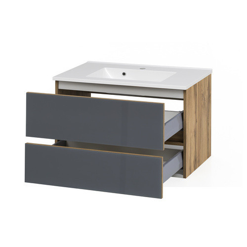 HELD MÖBEL Waschtisch Helsinki in Grau, Wandmontage, Modernes Design mit Schubladen und Türen, B/H/T: 80 x 54 x 47 cm - Bild 2
