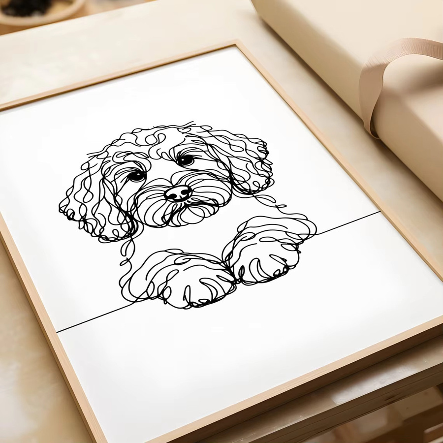 Minimalistische Cockapoo Linienzeichnung als schwarzer Hundedruck für Tischdekoration - Bild 1
