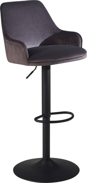 Wohnling Barhocker aus Samt in Grau mit 360 Grad Drehsitz und lackiertem Eisen, B/H/T: 45 x 106 x 45 cm - Bild 1