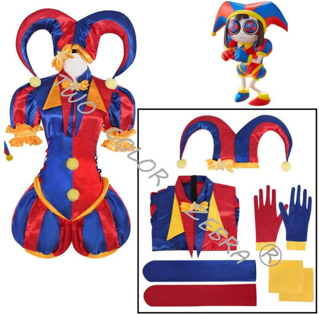 Digitaler Zirkus Pomni Cosplay Kostüme, Clown Anzug, Rot Blau, Set / Bundle - Bild 1