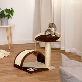 Lionto Kratzbaum für Katzen mit integriertem Spielzeug in Braun/Beige, Höhe: 43 cm - Bild 2