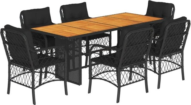 vidaXL 7-teilige Garten-Essgruppe aus Poly-Rattan und Akazienholz in Schwarz mit Kissen - Bild 1