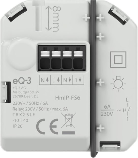 Homematic IP Schaltaktor 1-Kanal zur Lichtsteuerung, Unterputz, 6 A, Weiß - Bild 1