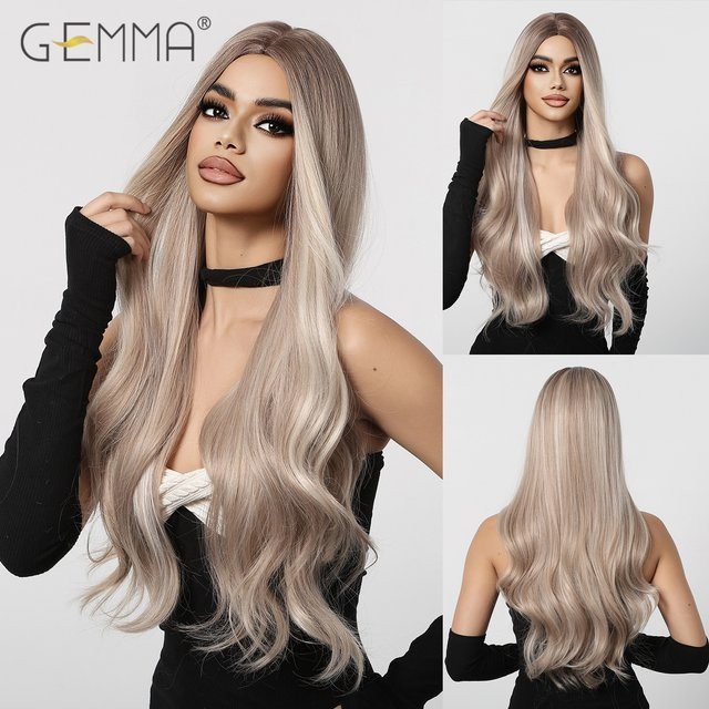 GEMMA Perücke, aschbraun blonde lange gewellte Kunsthaarperücke, Damen - Bild 1