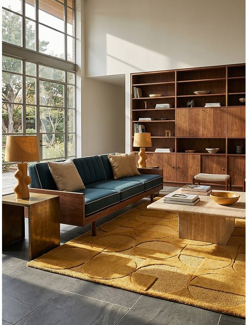 Wollteppich Kadima Design geometrisch modern in Gelb, Durchmesser: 120 cm - Bild 1