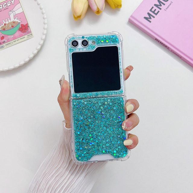 Jitschmni Glitzer Hülle für Samsung Galaxy Z Flip 5 4 3 mit Pailletten in Transparent, stoßfeste Hartschale Schutzhülle - Bild 1
