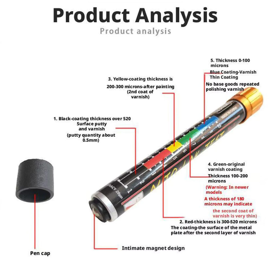 Autolack Dicke Tester Stift mit magnetischer Spitze und Skala Anzeige in Gelb zur Überprüfung der Lackbeschichtung - Bild 4