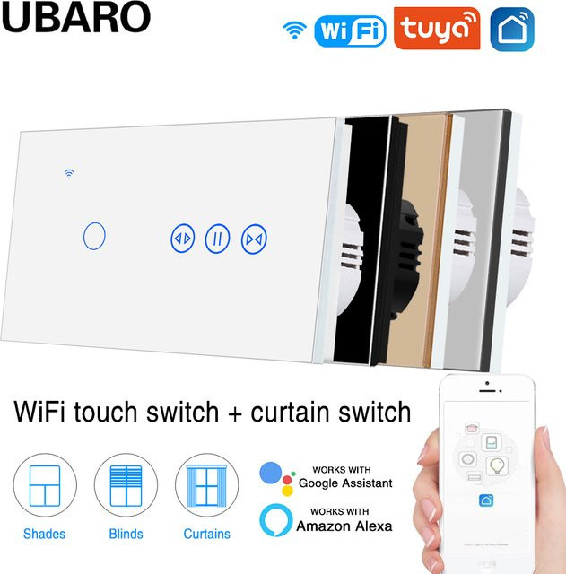 UBARO EU Typ Smart Lichtschalter mit Blindtaster aus Glas in Weiß für Tuya und Amazon Alexa Smart Home System - Bild 1