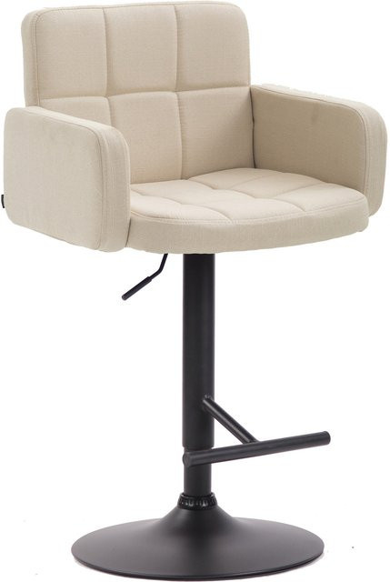 TPFLiving Barhocker Lausanne mit schwarzem Metallgestell und cremefarbenem Stoff, drehbar und mit Armlehnen, B/T/H: 56 x 60 x 113 cm - Bild 1