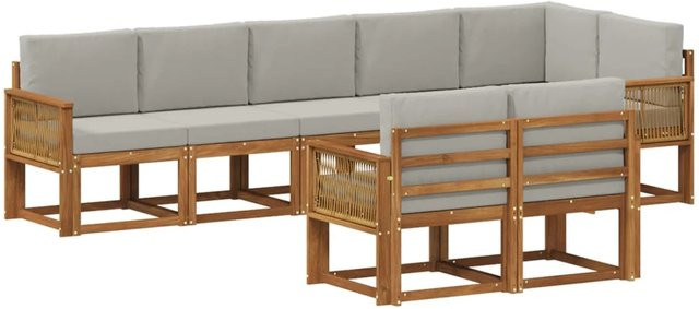 vidaXL Outdoor-Sofagarnitur L-Form aus Akazienholz mit 8 Teilen in Natur und Hellgrau - Bild 1