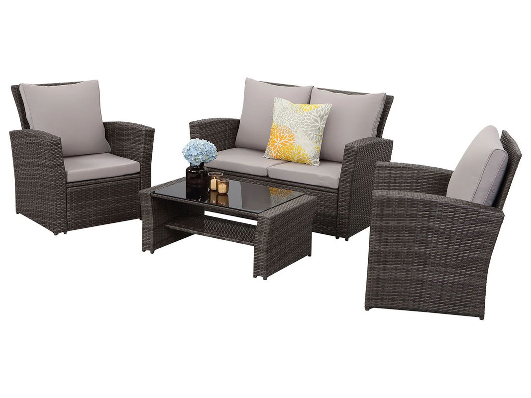 MeXo 4-Sitzer Lounge Set aus Polyrattan mit Polstern in Grau - Bild 4