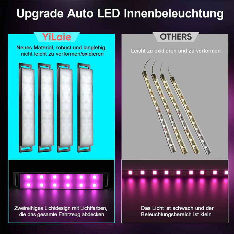 Yilaie Universal Neon LED Auto Umgebungslicht RGB Fußstreifen mit App-Steuerung und Fernbedienung für SUV und Offroad Fahrzeuge in Multicolour - Bild 3