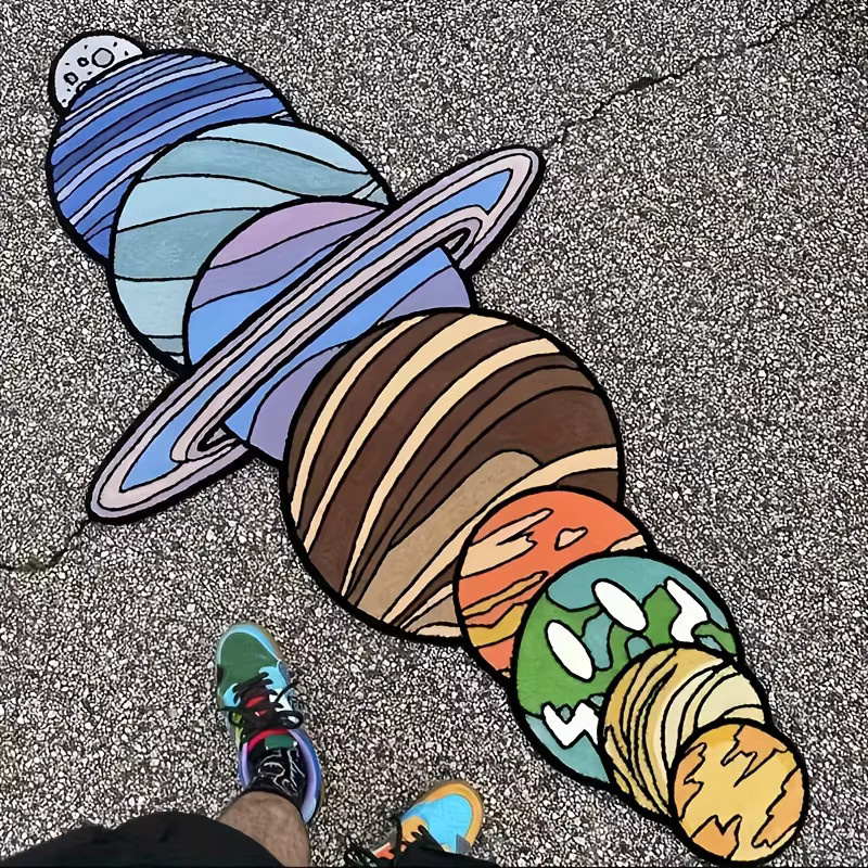 VIKAMA Cartoon-Teppich in Planetenform, rutschfest und weich, Mehrfarbig, Durchmesser: 120 cm - Bild 5