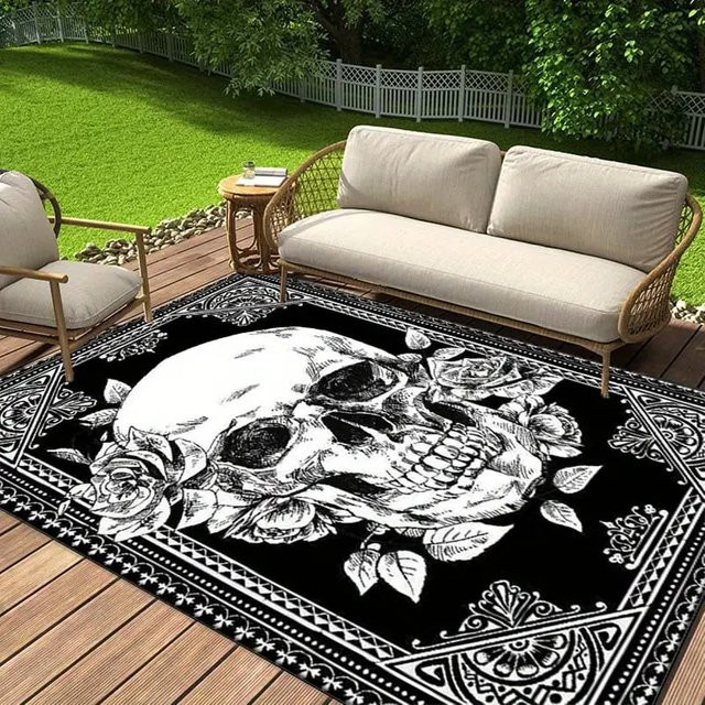 VIKAMA 3D-Retro-Mandala-Teppich in Schwarz für Wohnzimmer, Schlafzimmer und Garten, Rechteckig, B/T/H: 60 x 60 x 1 cm - Bild 1
