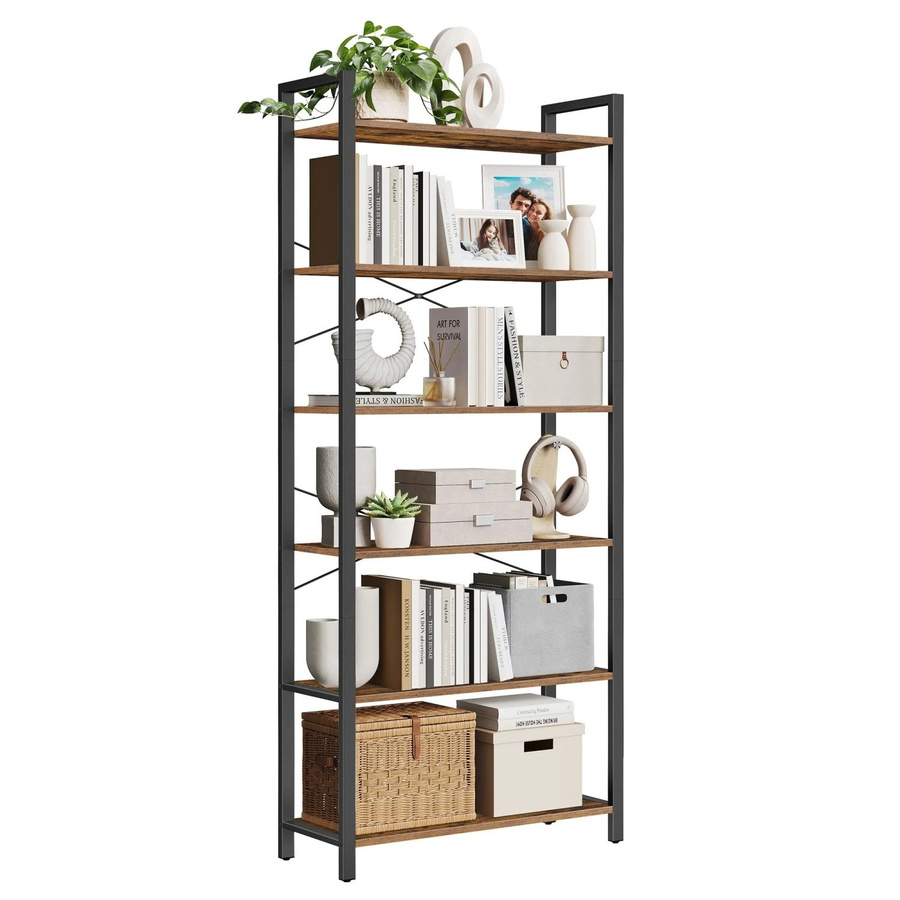 Songmics Regal Barnet mit 6 Ebenen in Braun-Schwarz, B/T/H: 80 x 30 x 186 cm - Bild 2