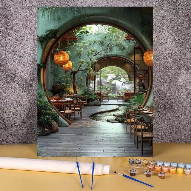 Acrylfarbe nach Zahlen Vintage-Gebäude-Ölgemälde DIY-Bastelset für Erwachsene in Multicolour - Bild 1
